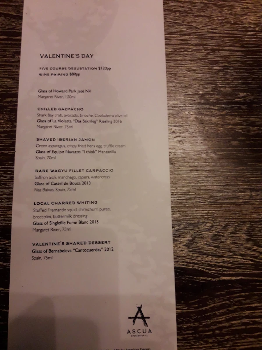 Menu, Ascua