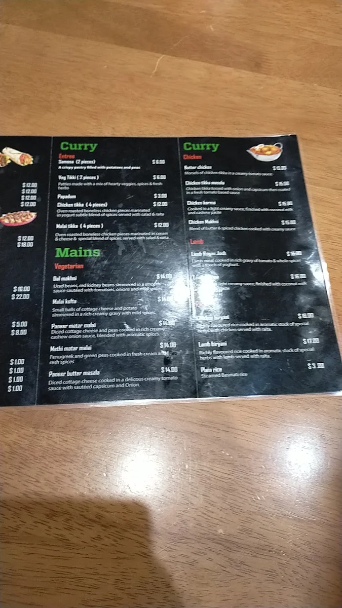 Menu, Mount Gambier Kebab & Curry House