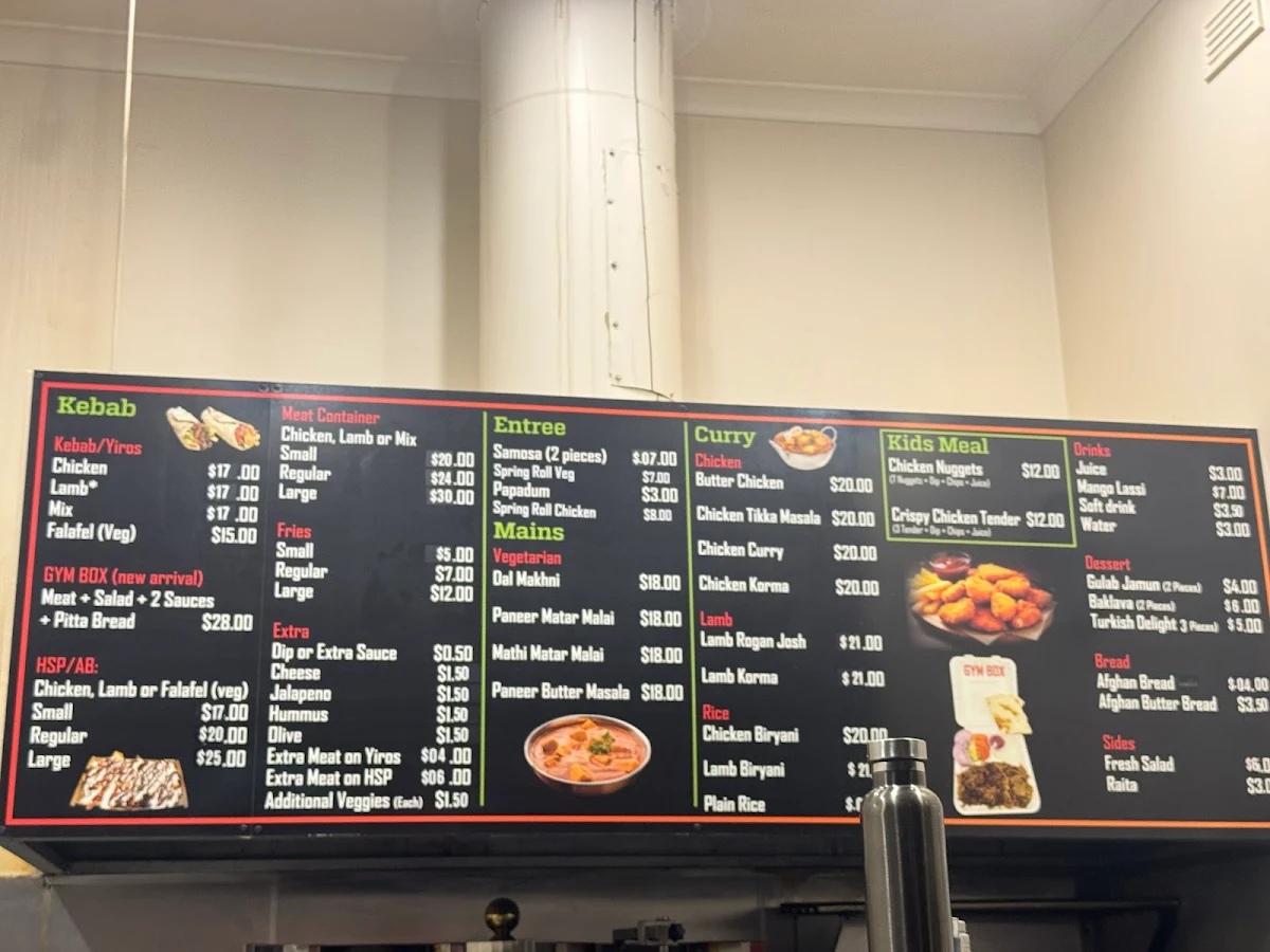 Menu, Mount Gambier Kebab & Curry House