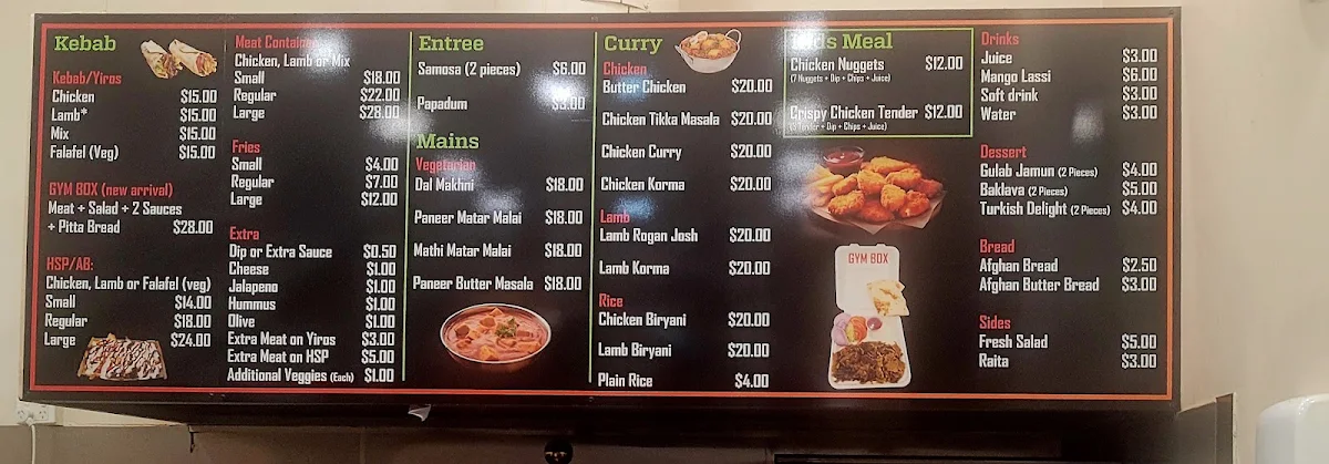 Menu, Mount Gambier Kebab & Curry House