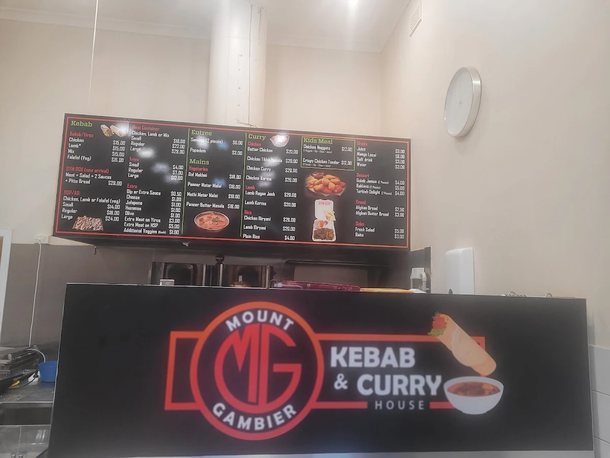 Menu, Mount Gambier Kebab & Curry House
