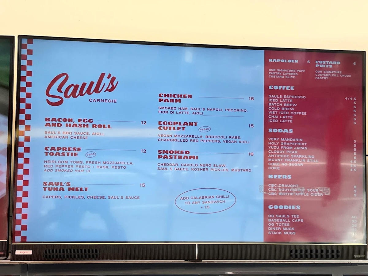 Menu, Saul’s Sandwiches