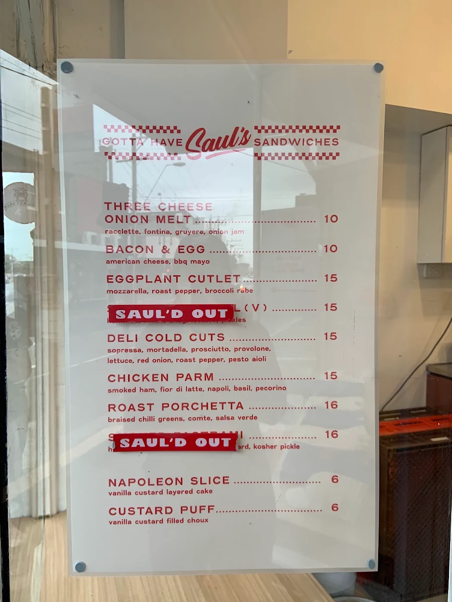 Menu, Saul’s Sandwiches