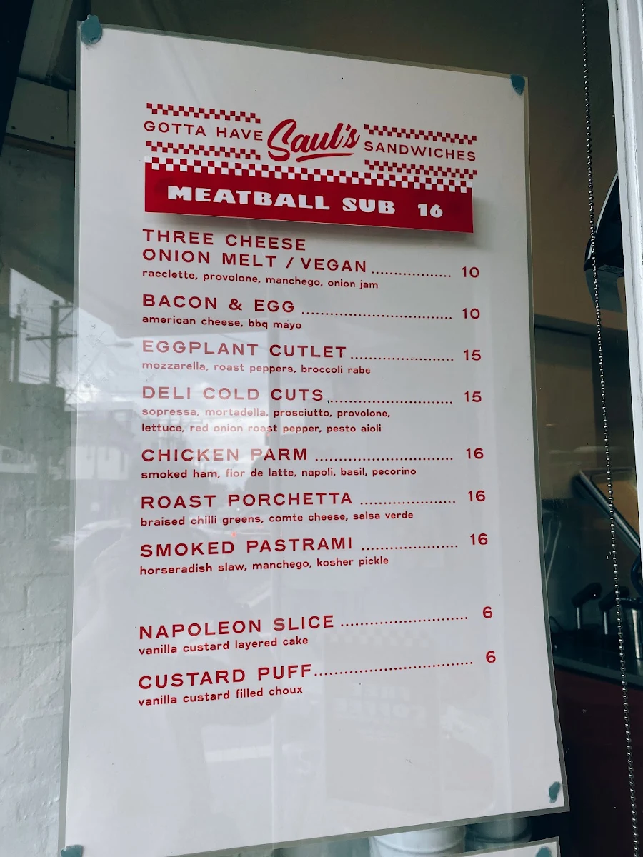 Menu, Saul’s Sandwiches