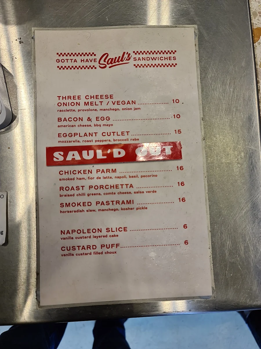 Menu, Saul’s Sandwiches