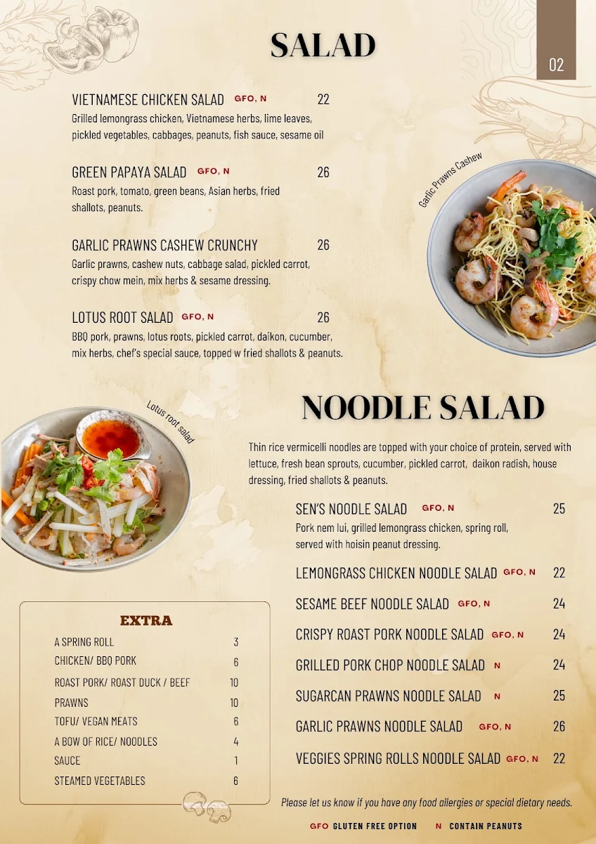 Menu, SEN Legend - Vietnamese Restaurant