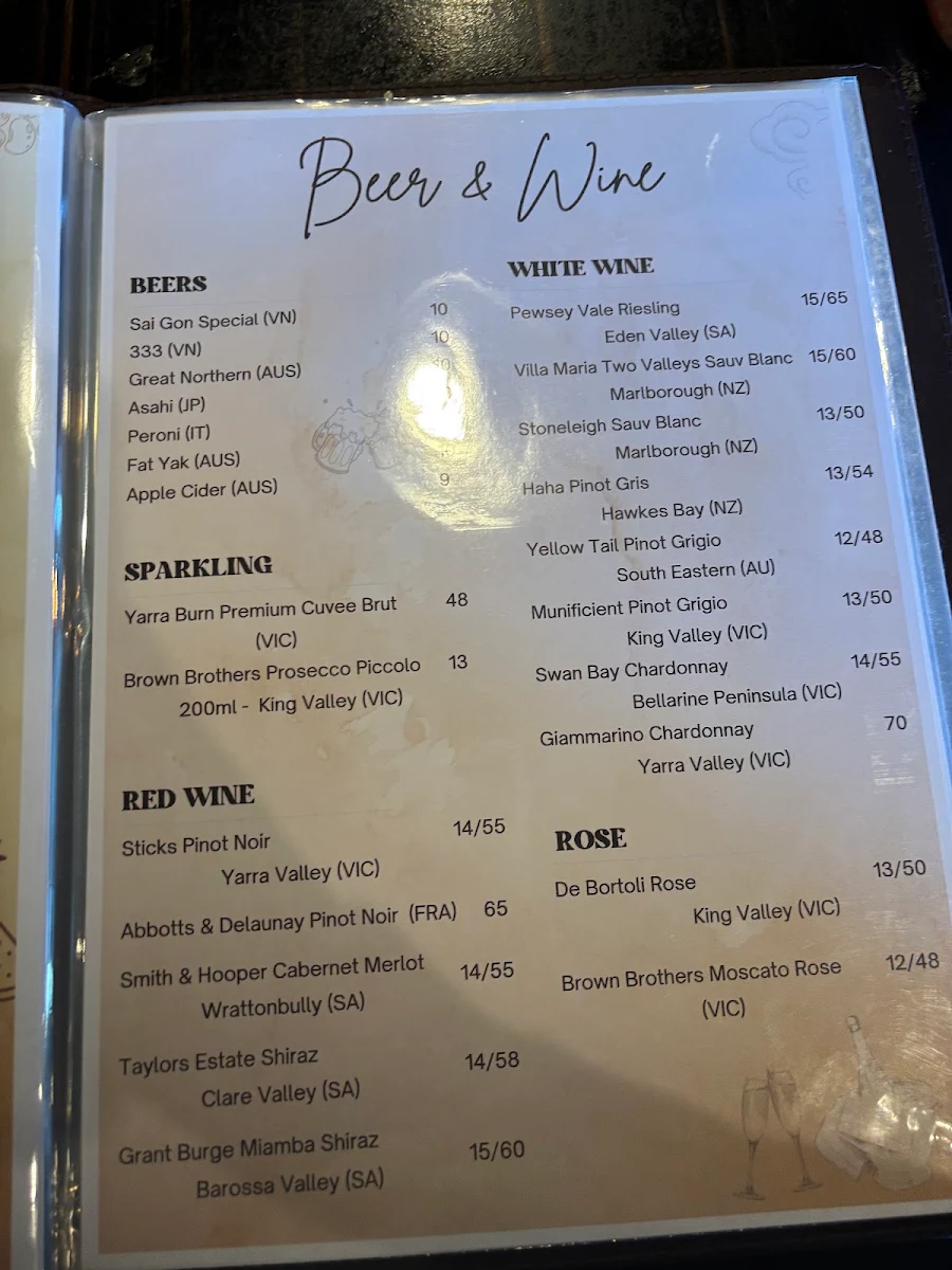 Menu, SEN Legend - Vietnamese Restaurant