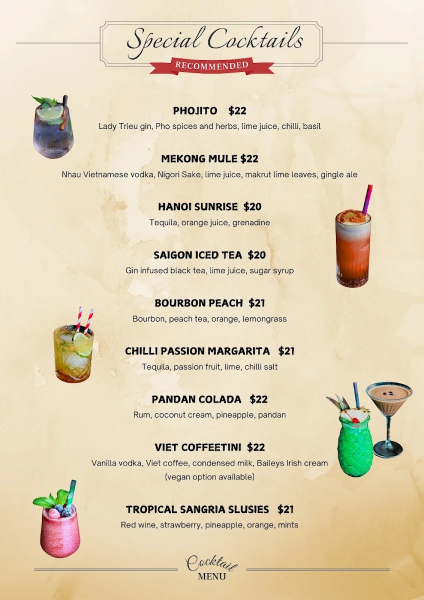 Menu, SEN Legend - Vietnamese Restaurant