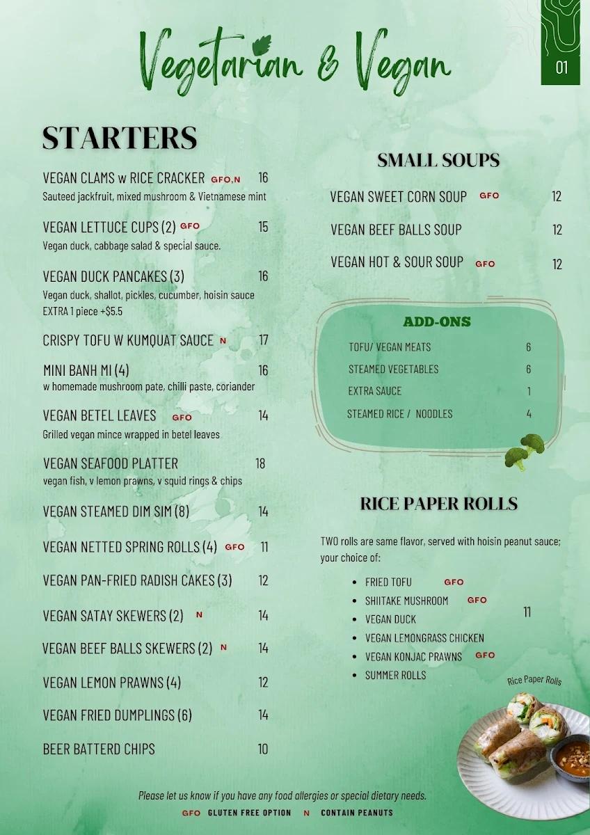 Menu, SEN Legend - Vietnamese Restaurant