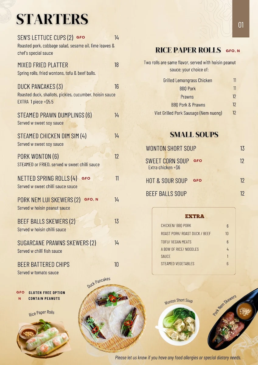 Menu, SEN Legend - Vietnamese Restaurant