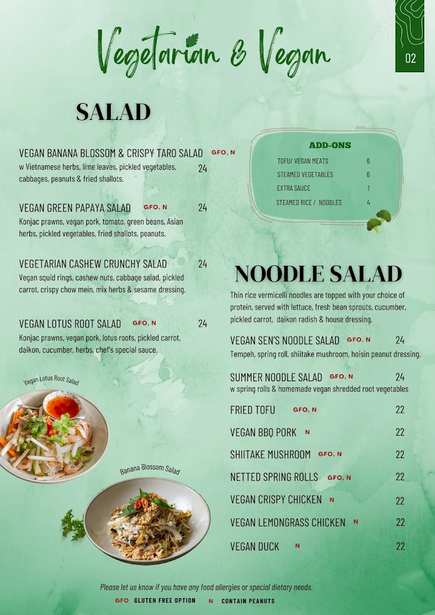 Menu, SEN Legend - Vietnamese Restaurant