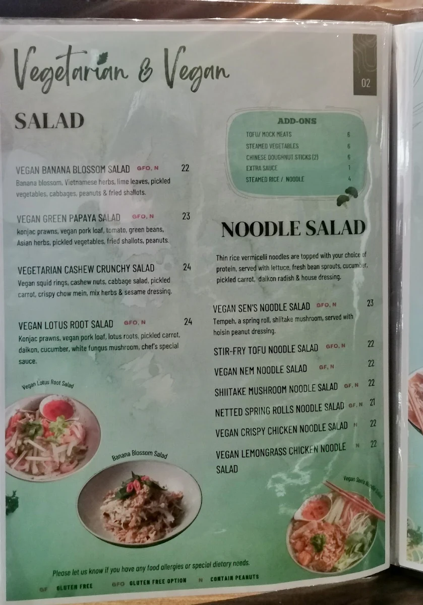 Menu, SEN Legend - Vietnamese Restaurant