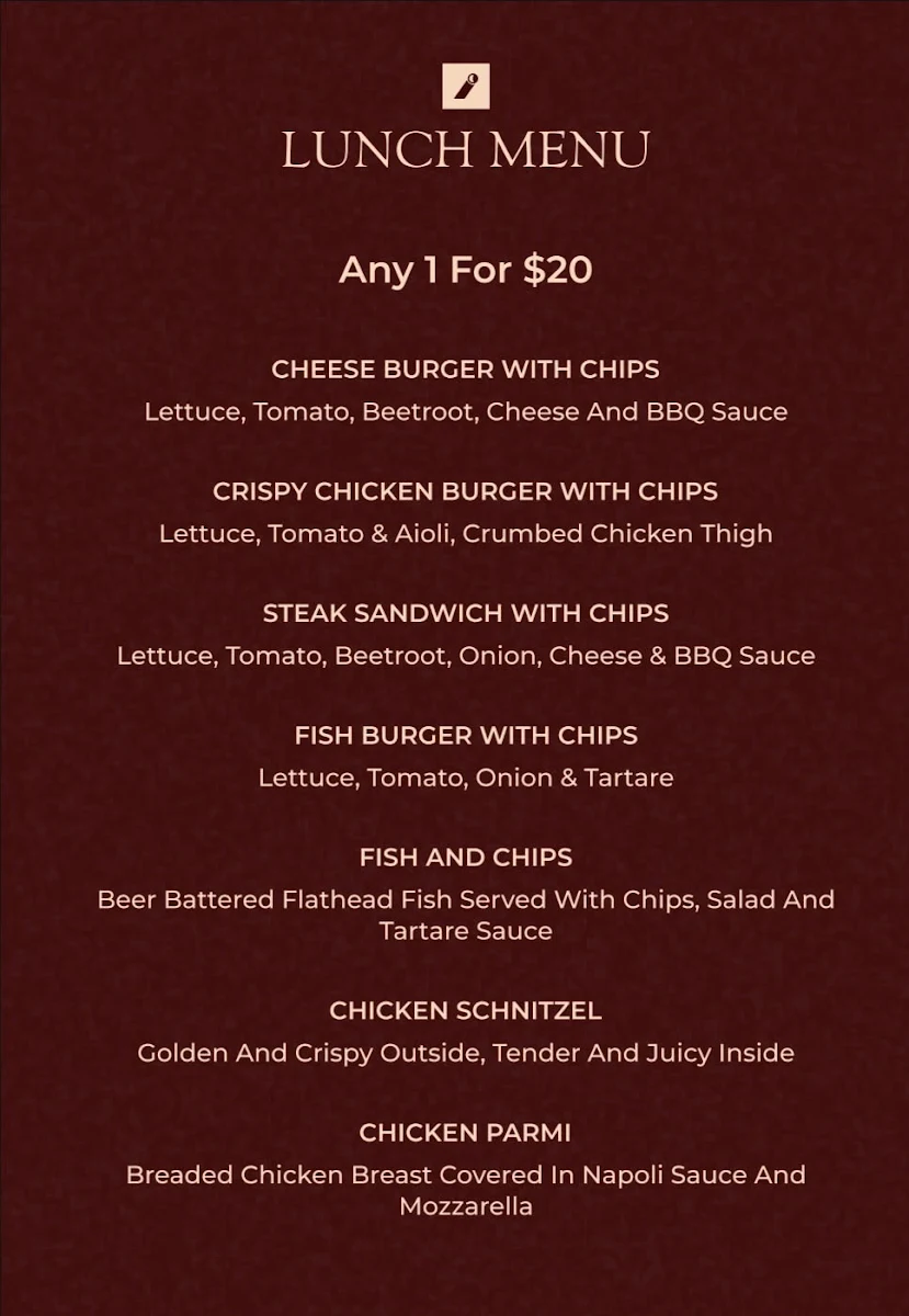 Menu, Copper City Hotel and Bar