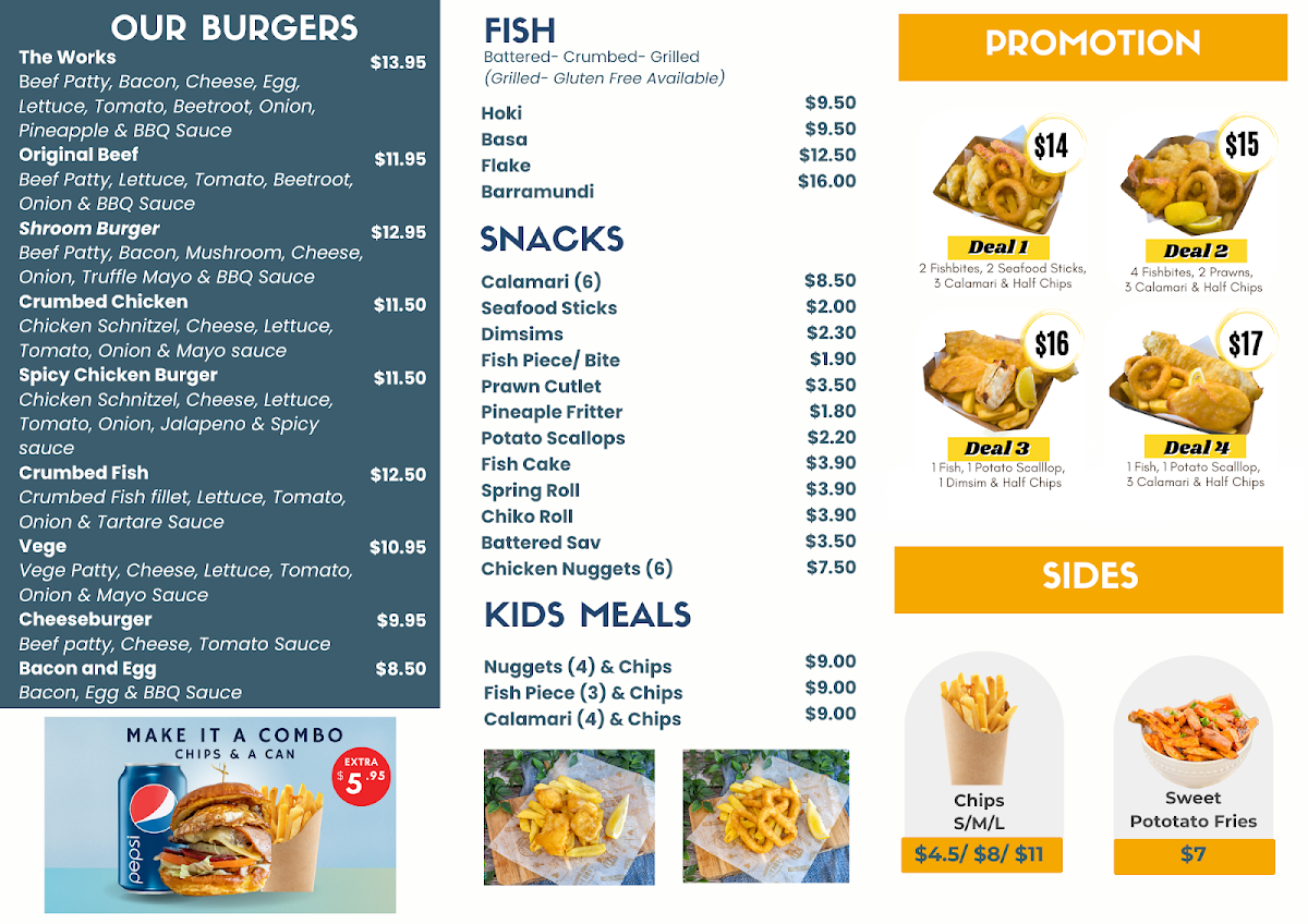 Menu, Throwers Fish & Chips Robina