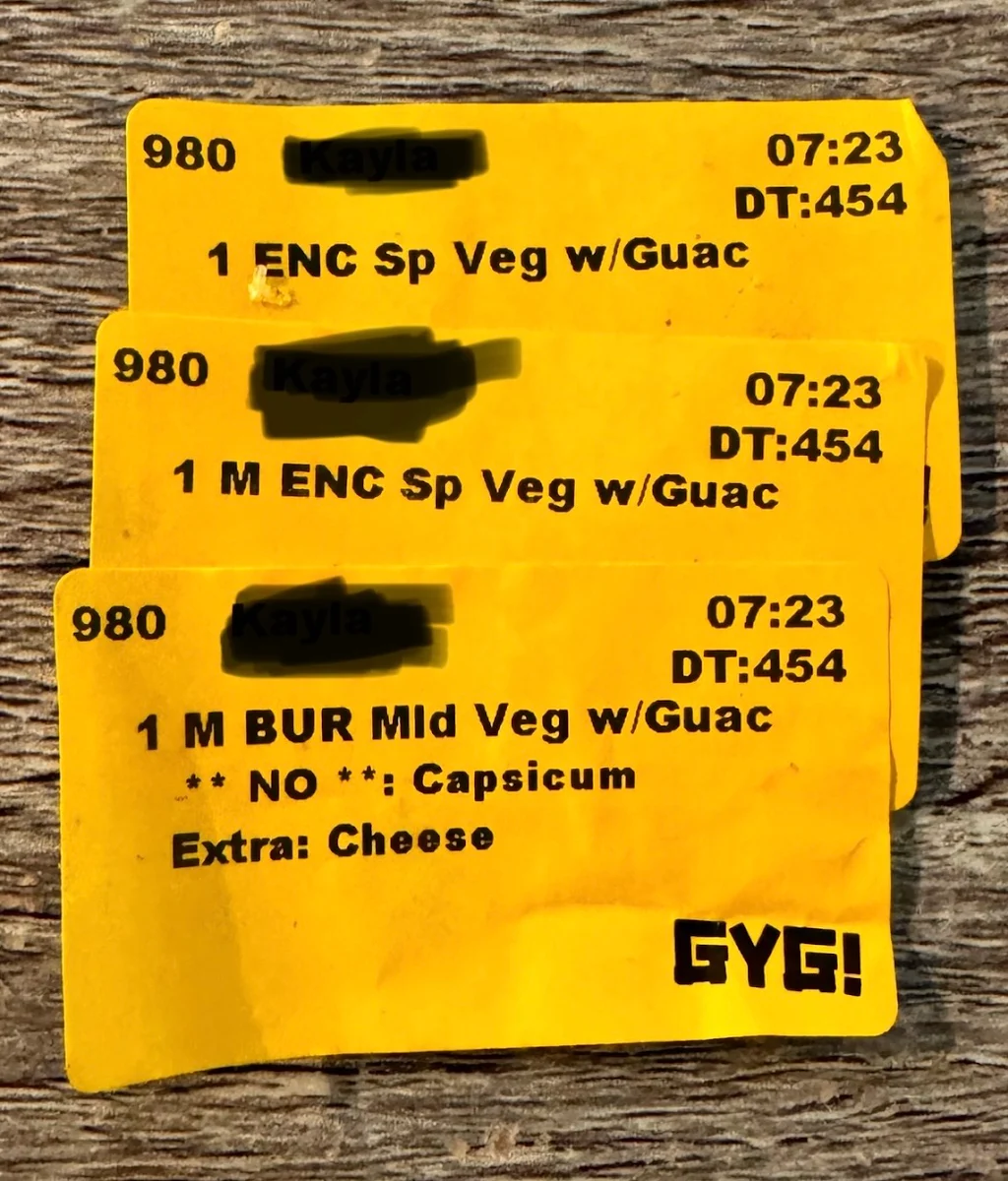 Menu, Guzman y Gomez - Warner DT