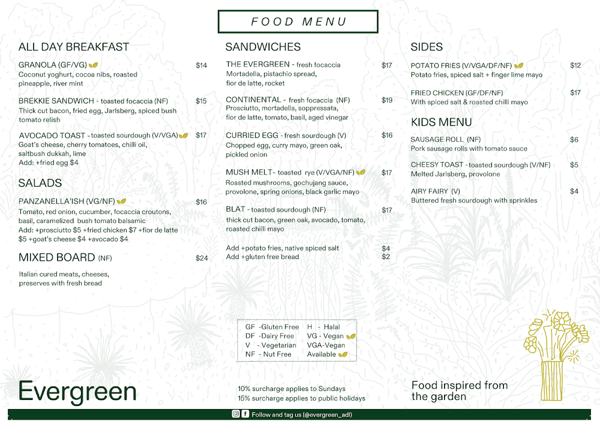 Menu, Evergreen Deli