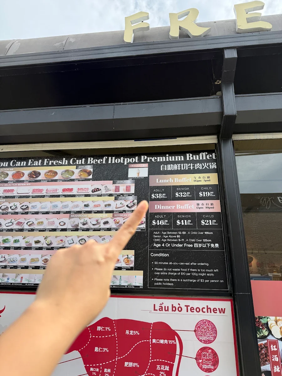 Menu, Fresh Beef Hotpot (Buffet - All You Can Eat) 鲜潮汕牛肉火锅自助