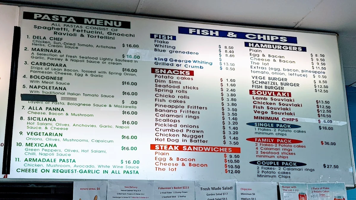 Menu, Armadale Pizza & Pasta & Fish & Chips