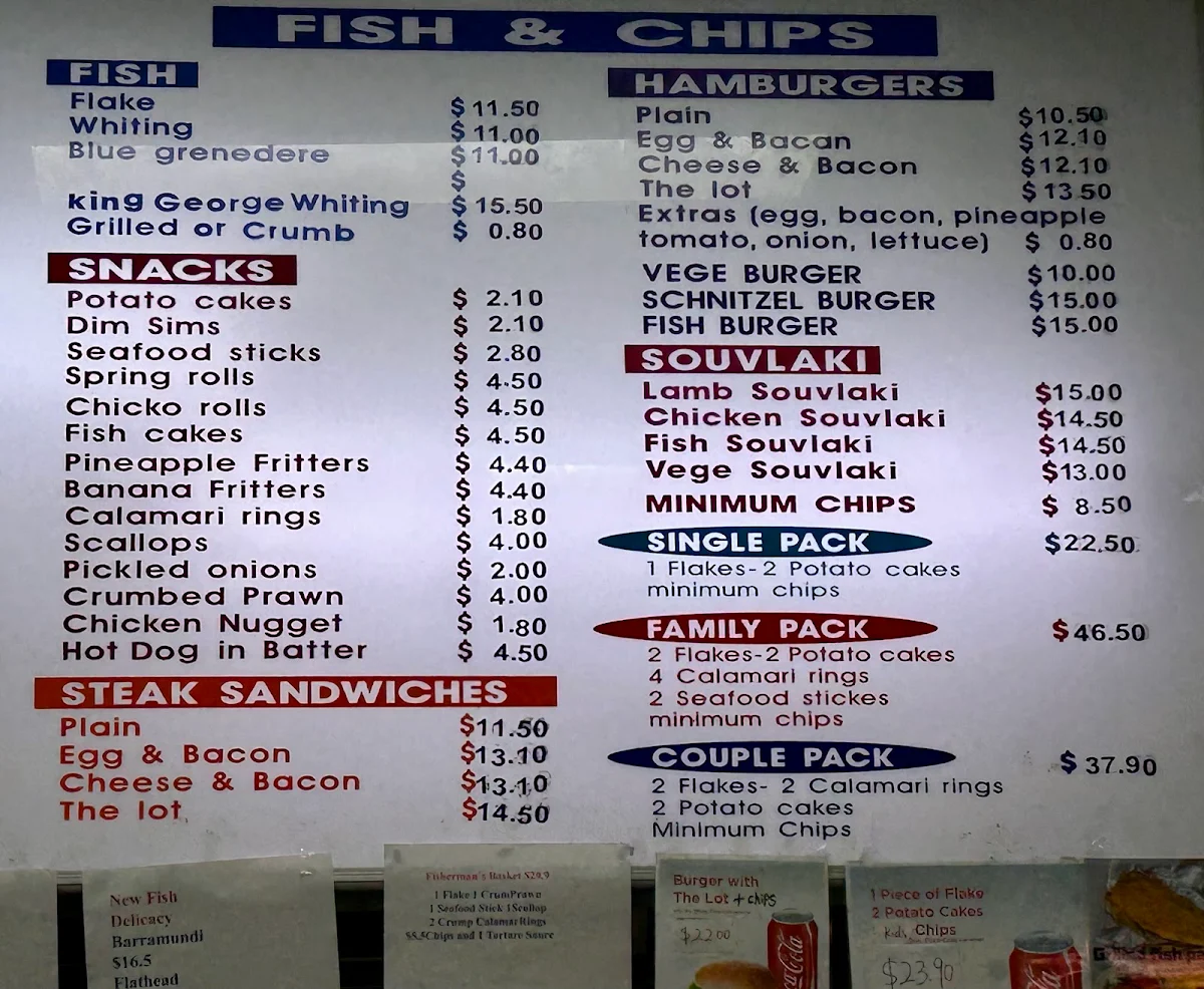 Menu, Armadale Pizza & Pasta & Fish & Chips