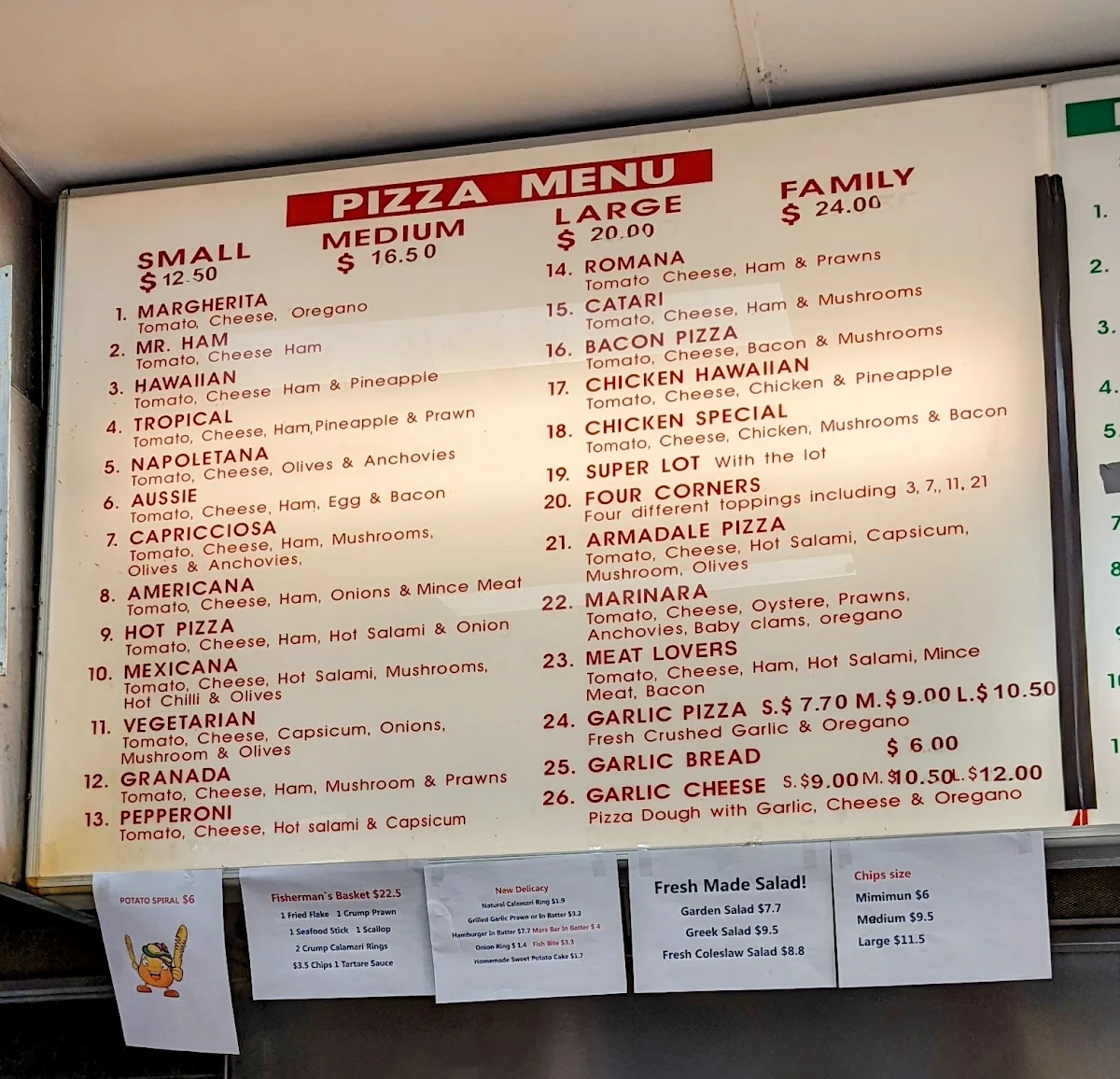 Menu, Armadale Pizza & Pasta & Fish & Chips