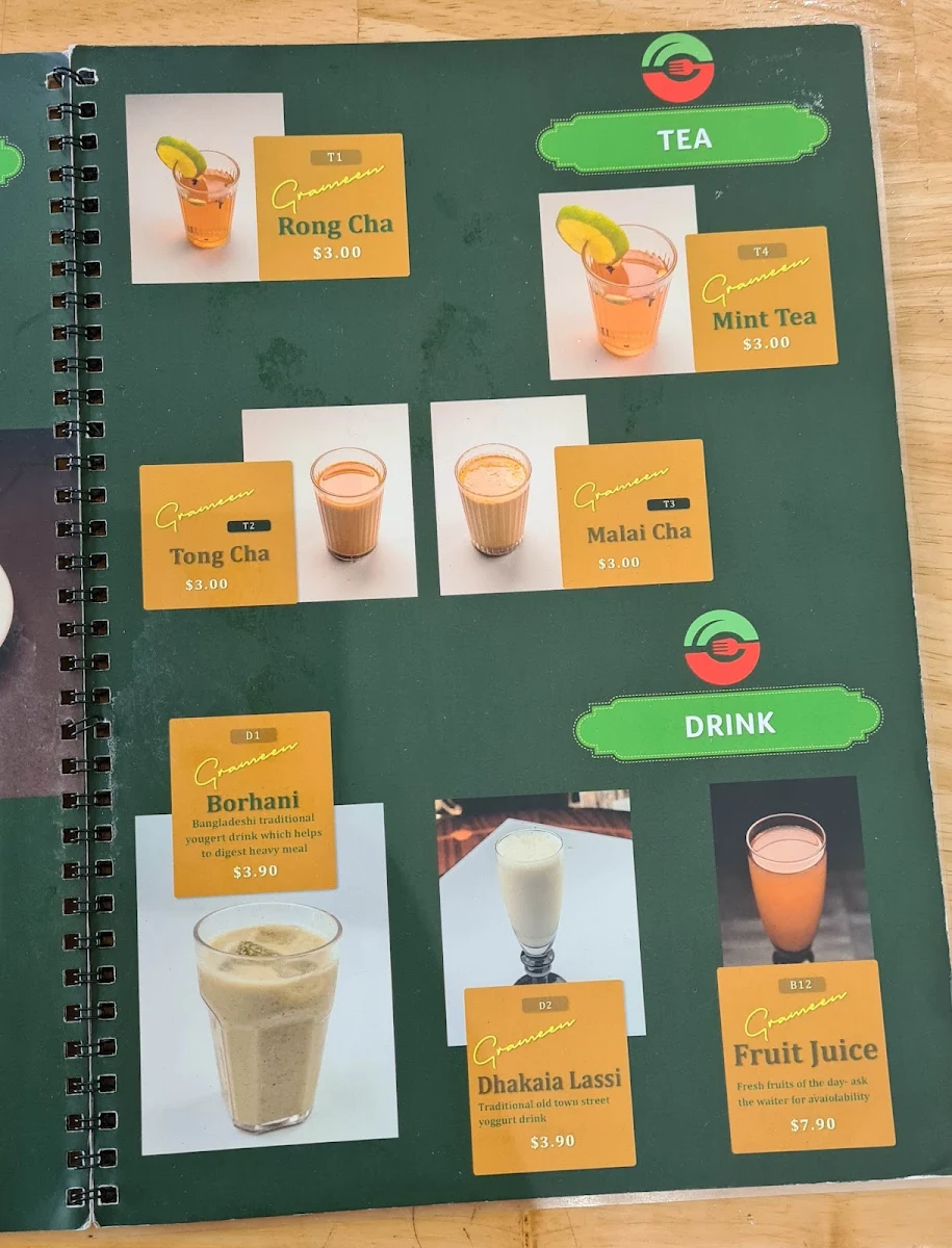 Menu, Grameen Restaurant