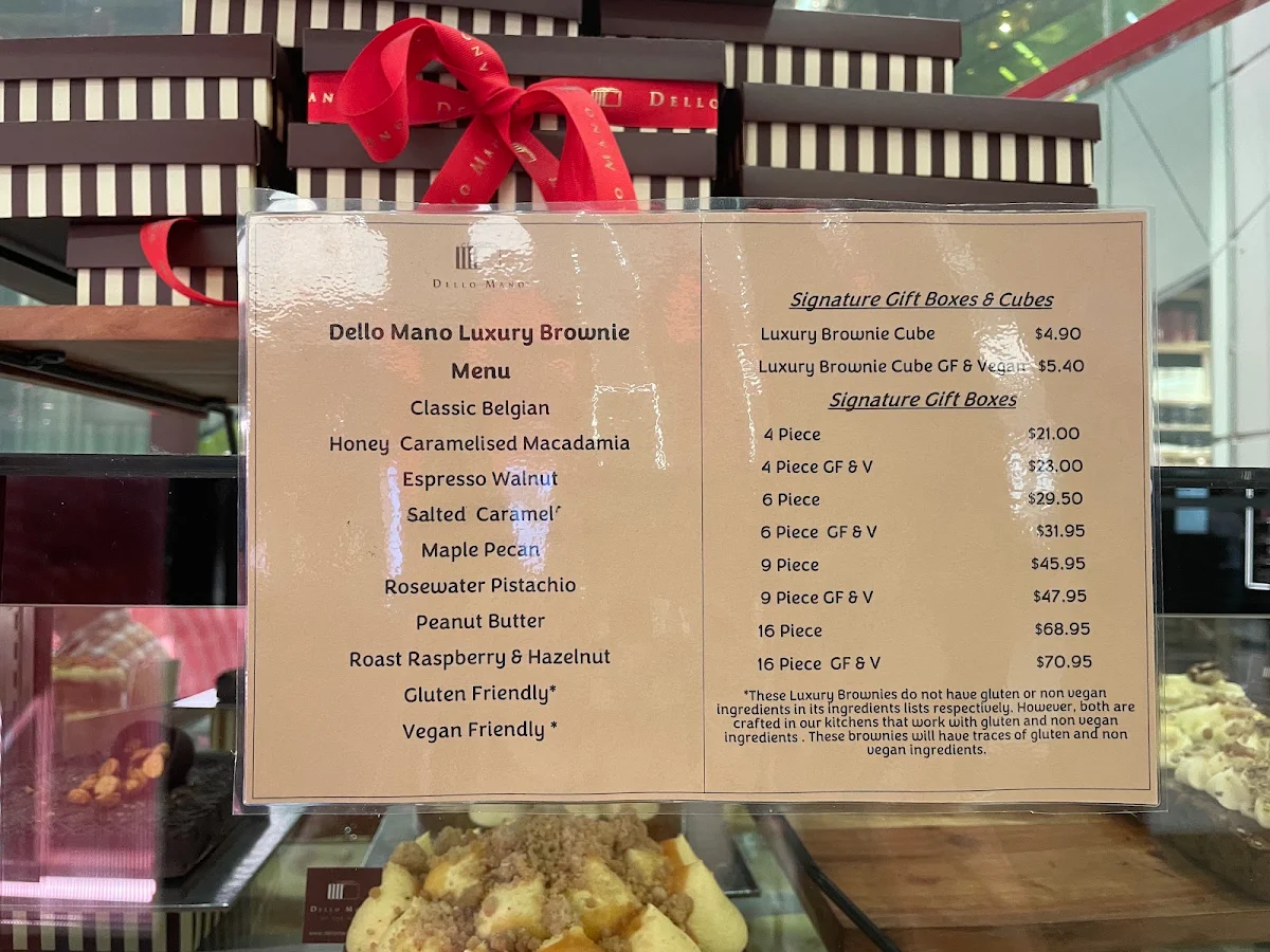 Menu, Dello Mano Cake & Brownie Boutique