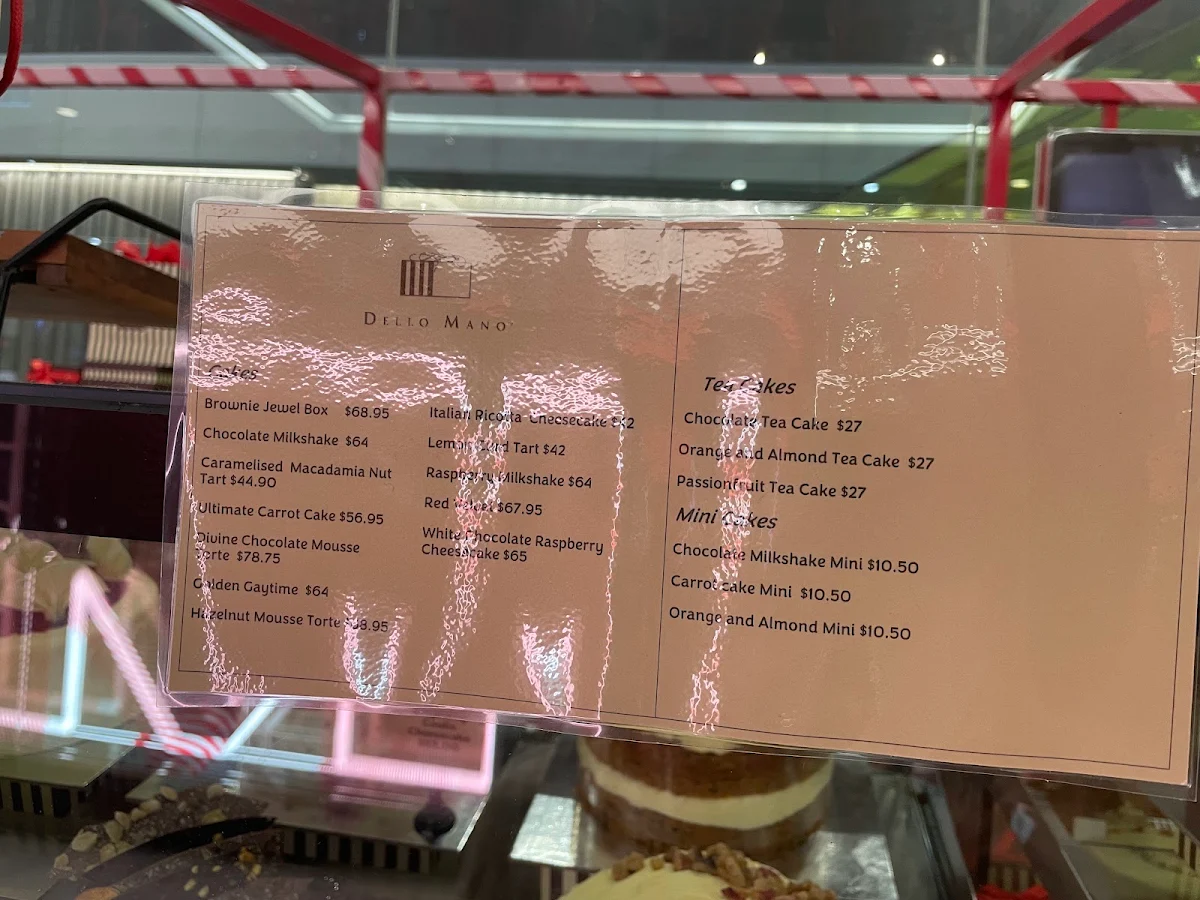 Menu, Dello Mano Cake & Brownie Boutique