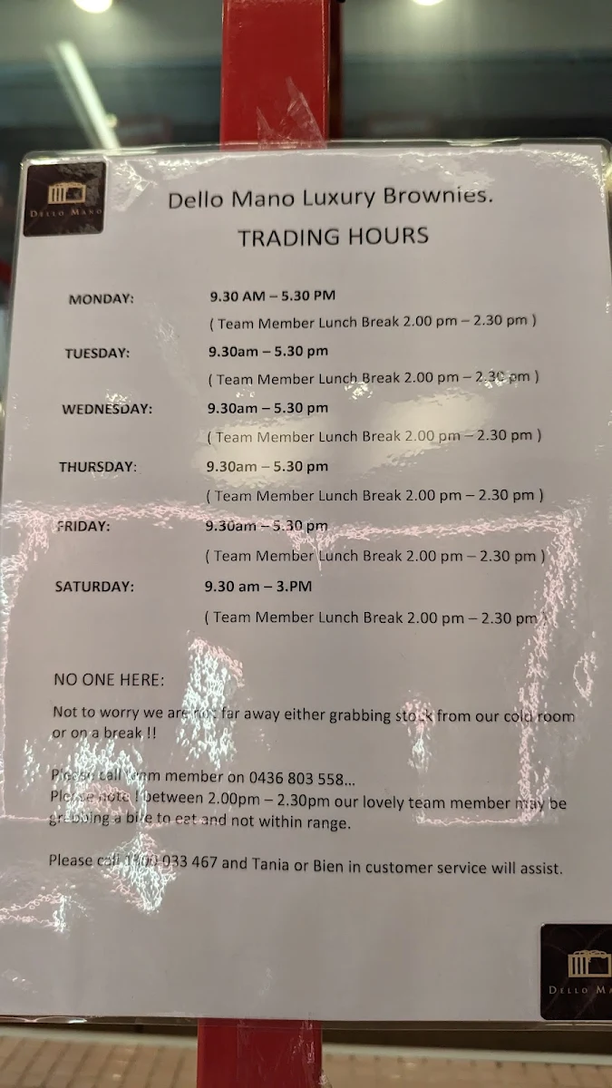 Menu, Dello Mano Cake & Brownie Boutique