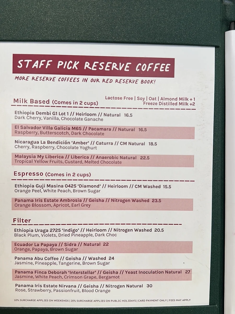 Menu, ONA Coffee | Cafe Brunswick