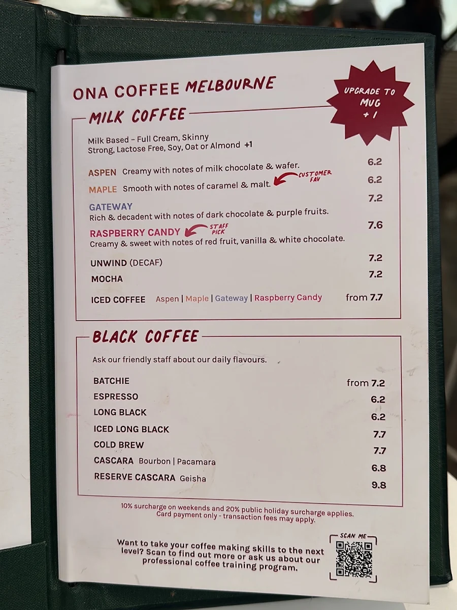 Menu, ONA Coffee | Cafe Brunswick