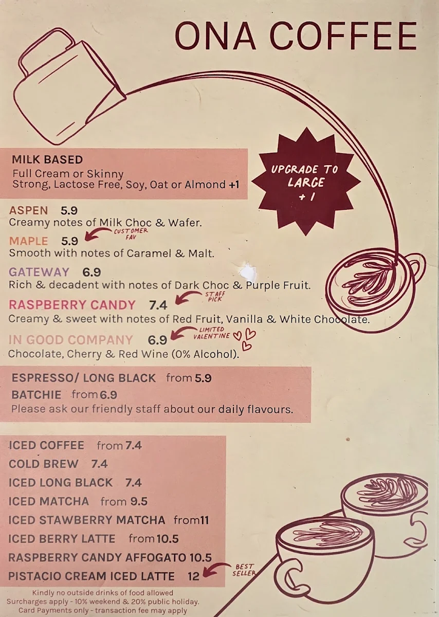 Menu, ONA Coffee | Cafe Brunswick