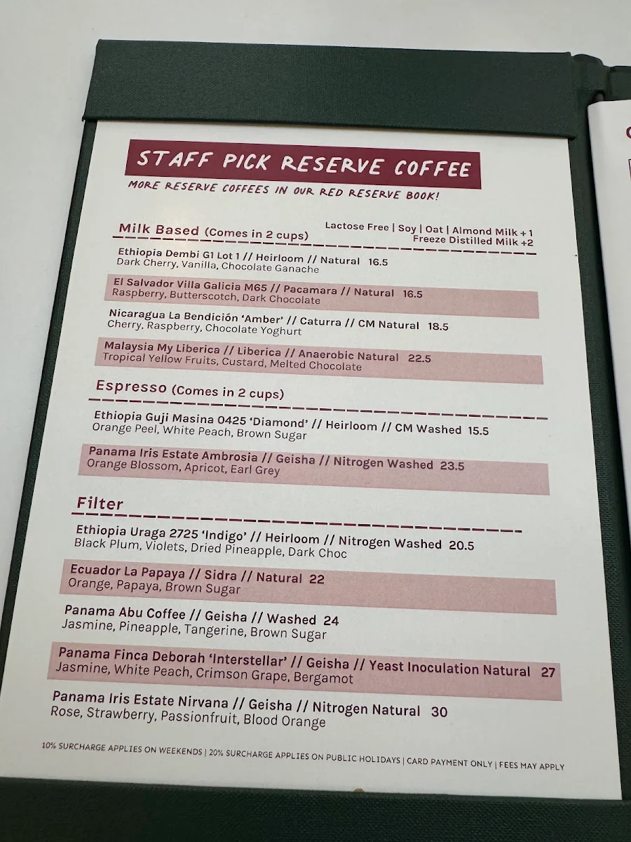 Menu, ONA Coffee | Cafe Brunswick