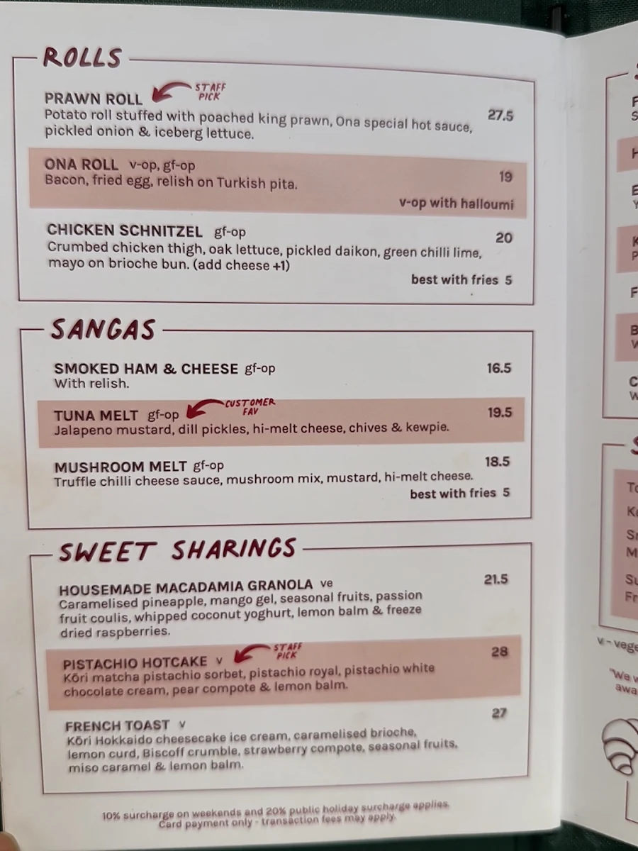 Menu, ONA Coffee | Cafe Brunswick