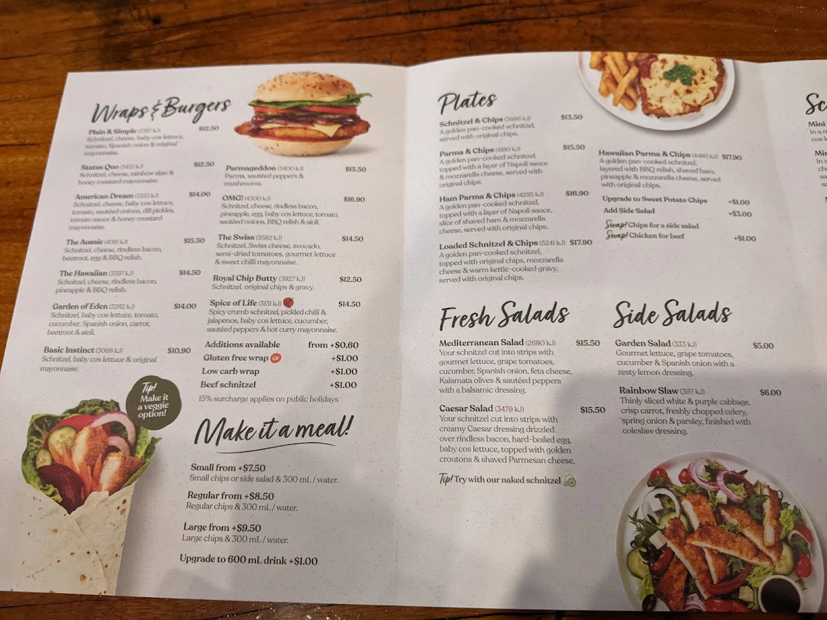 Menu, Schnitz Malvern