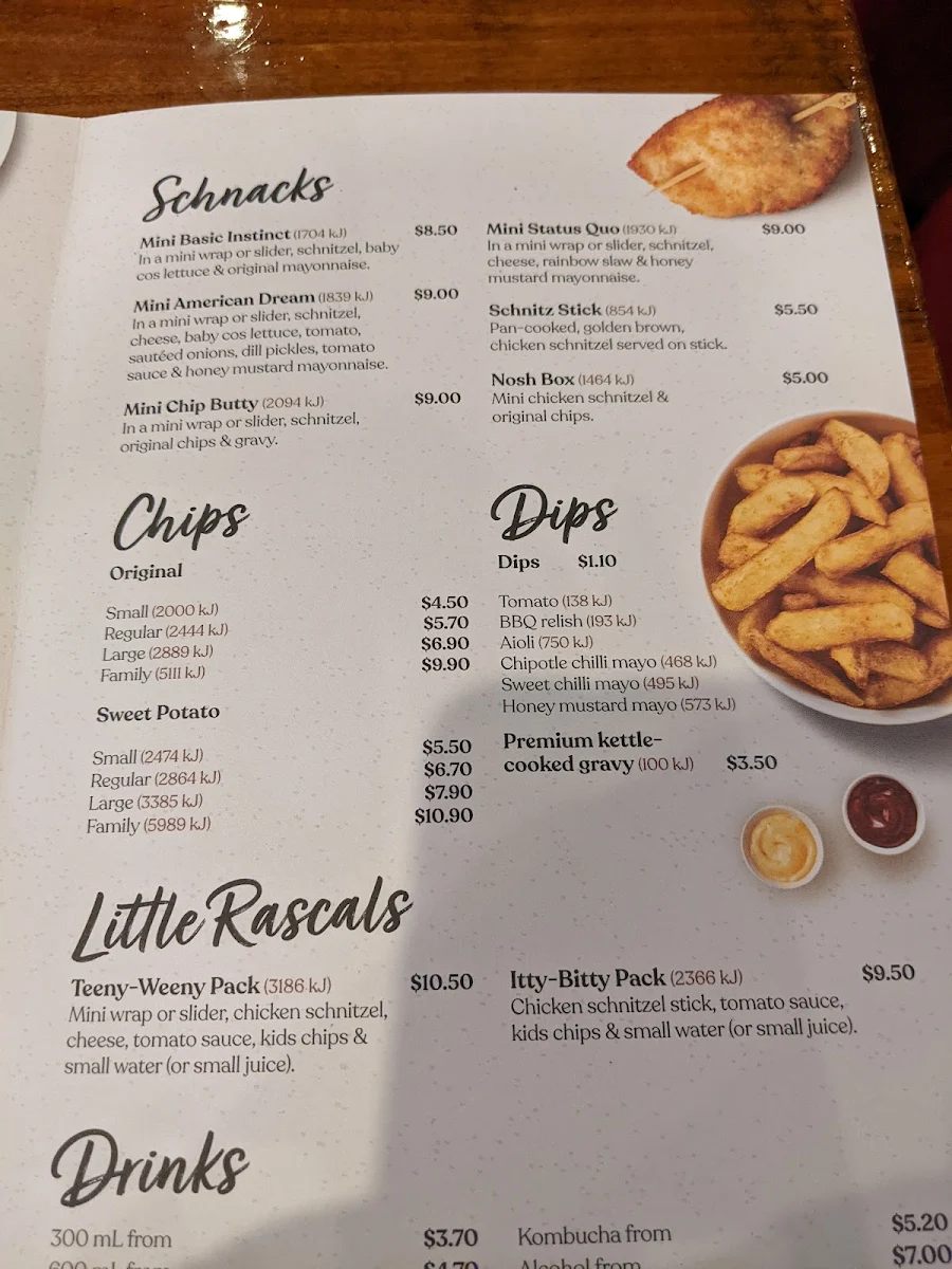 Menu, Schnitz Malvern