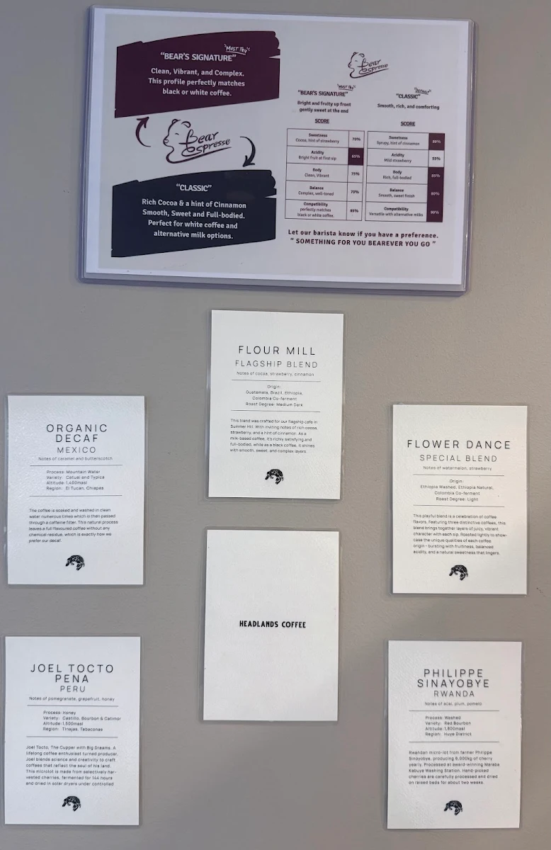 Menu, Bear Espresso Bar