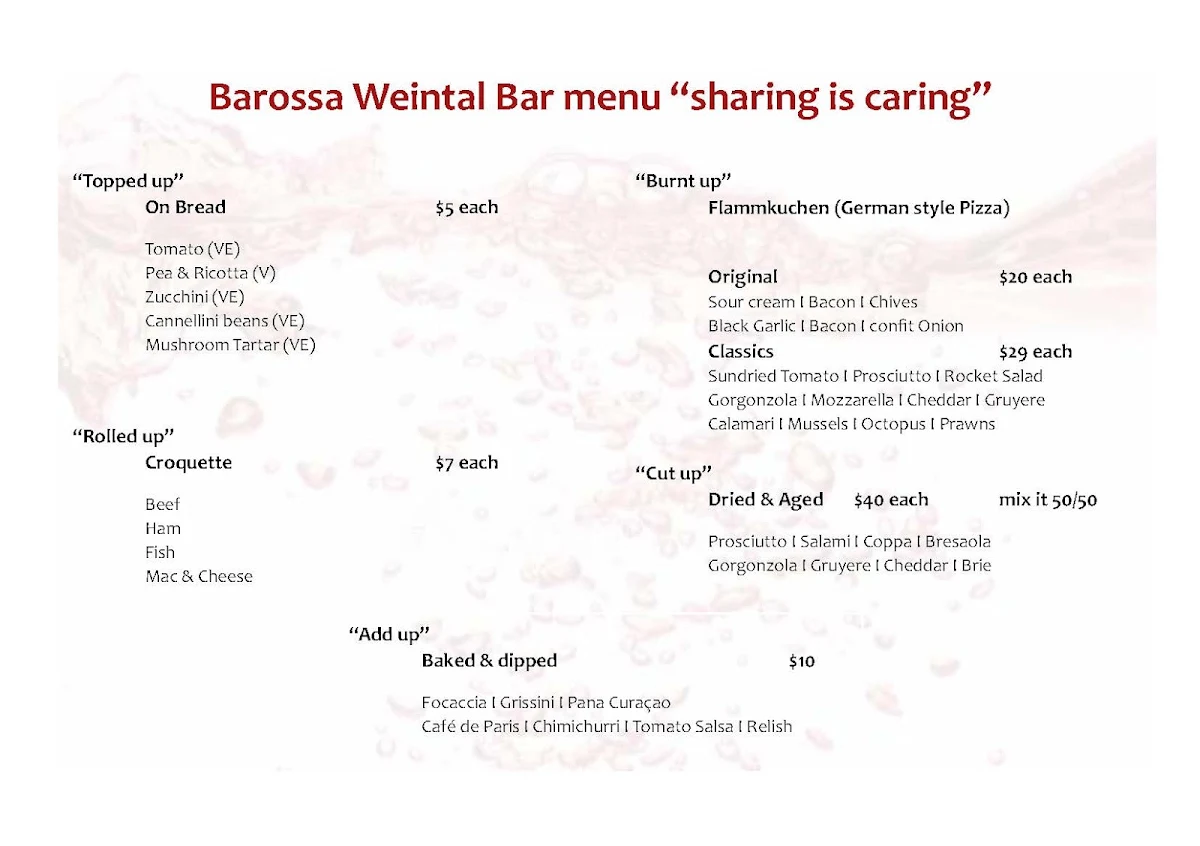 Menu, Angus & Co. Barossa