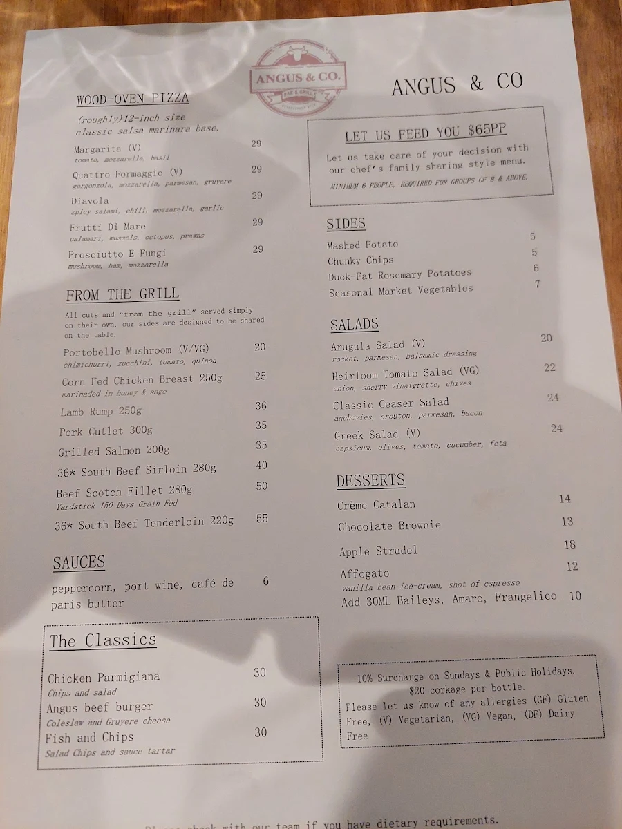 Menu, Angus & Co. Barossa