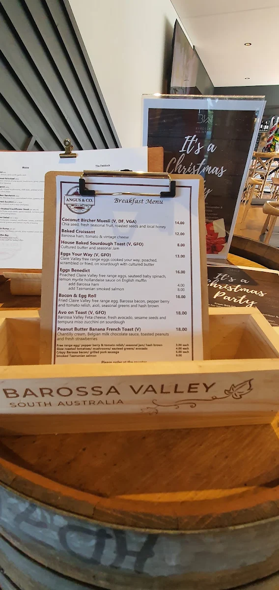 Menu, Angus & Co. Barossa
