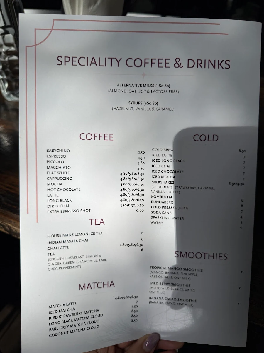 Menu, Java House Cafe Epping