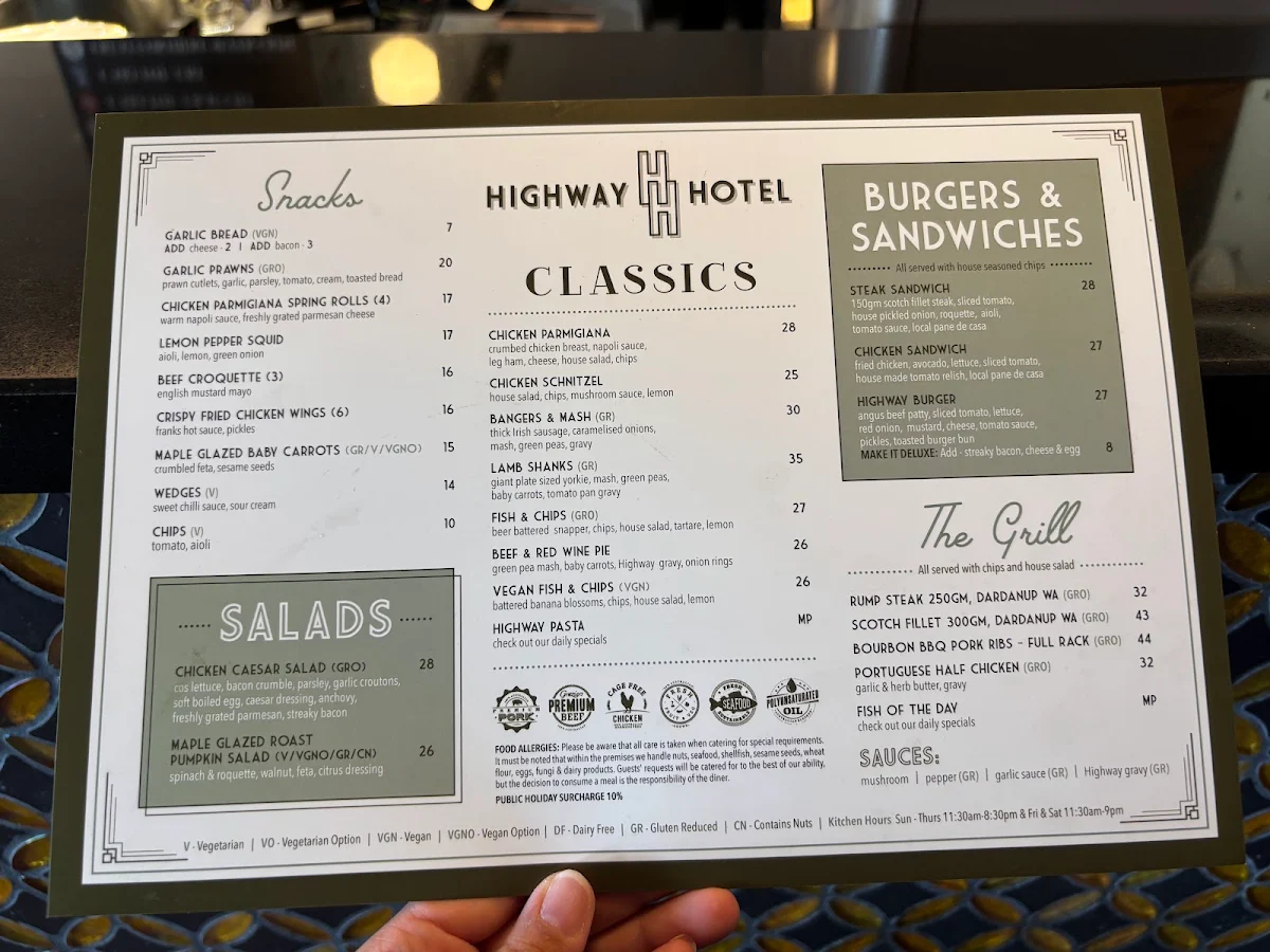 Menu, Highway Hotel