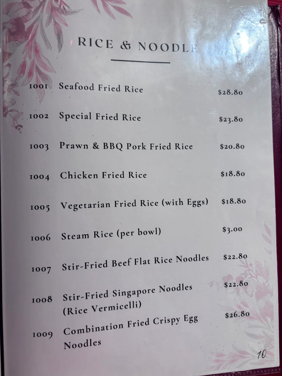 Menu, Golden Pavilion Restaurant