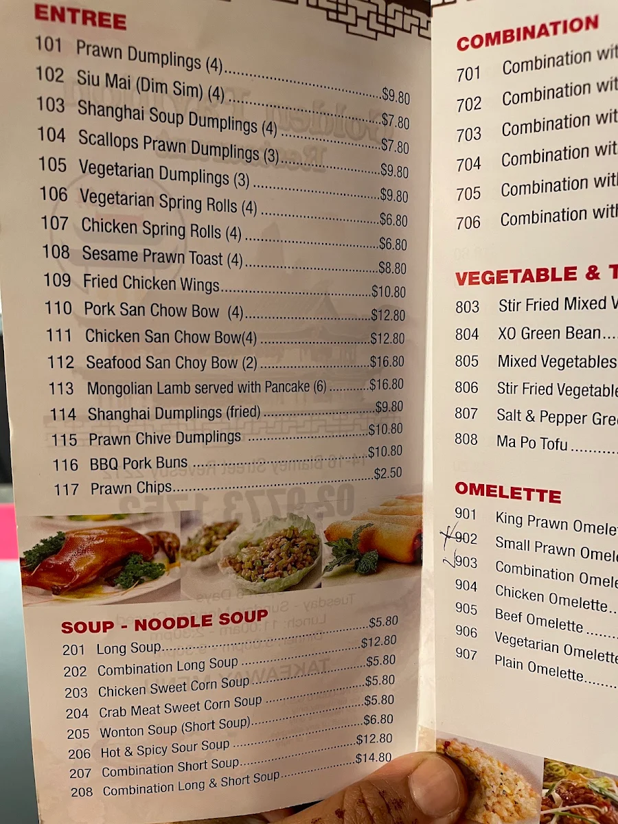 Menu, Golden Pavilion Restaurant