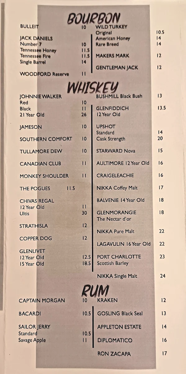 Menu, Fenway Subiaco