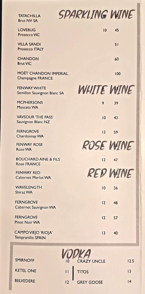 Menu, Fenway Subiaco