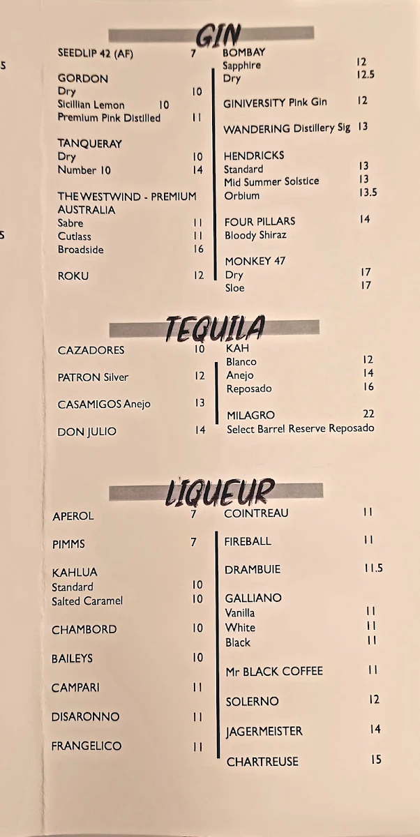Menu, Fenway Subiaco