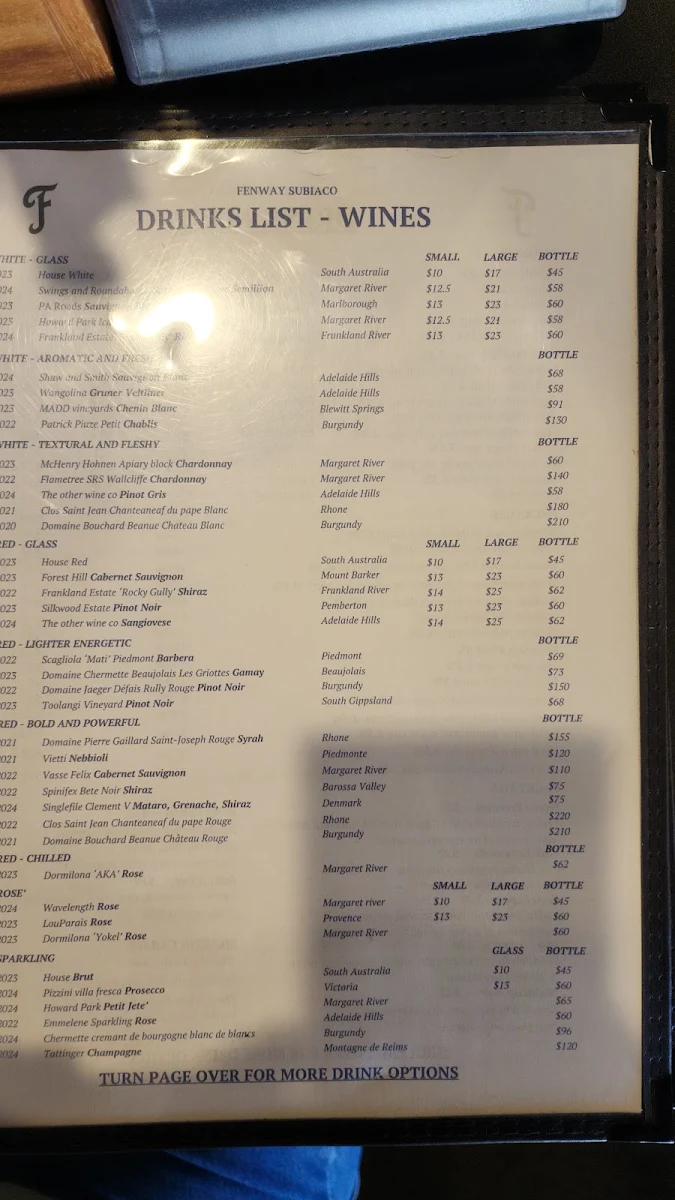 Menu, Fenway Subiaco