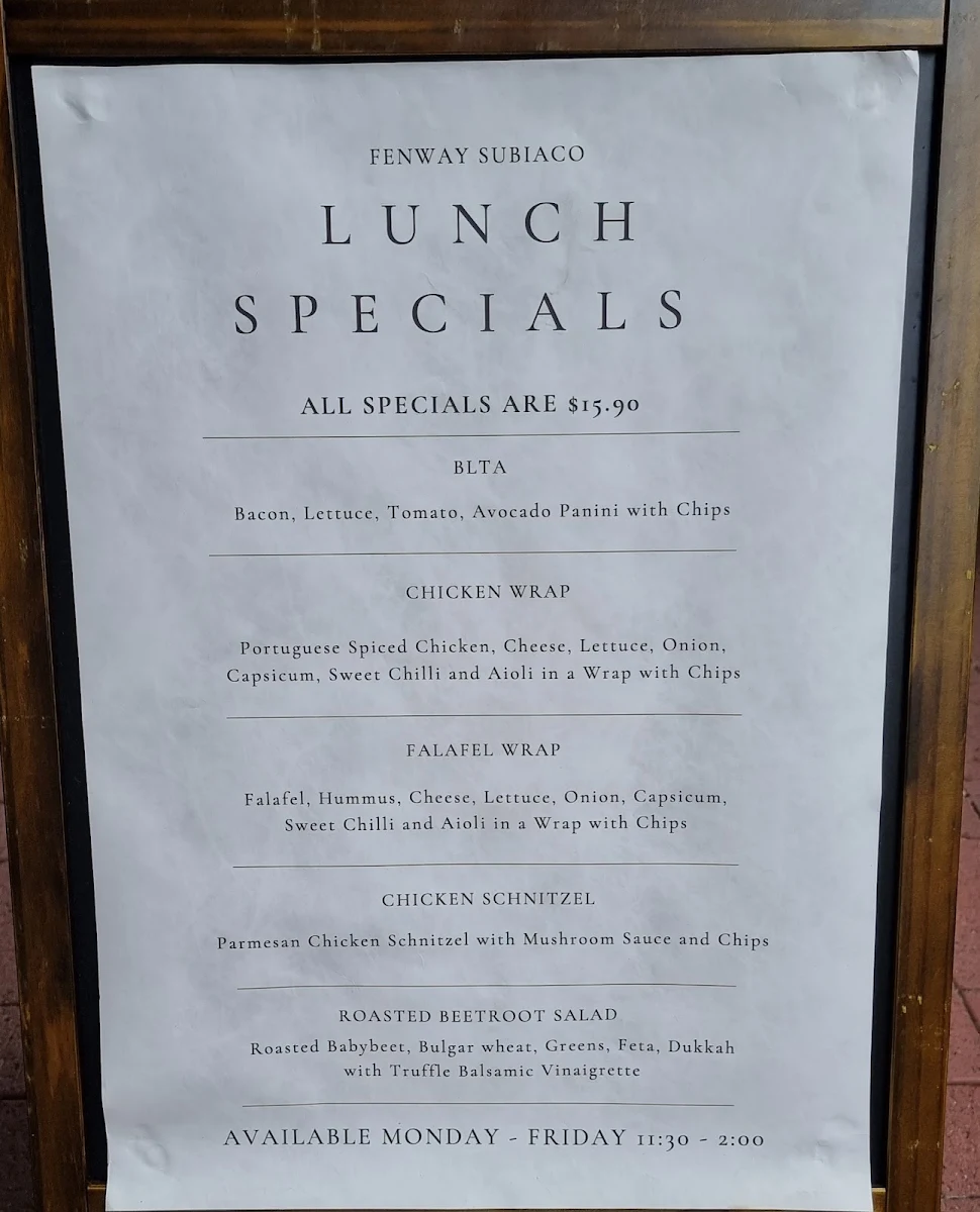 Menu, Fenway Subiaco