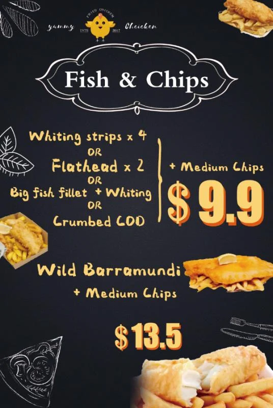 Menu, Yummy Chicken & Fish