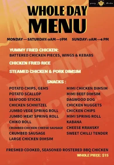 Menu, Yummy Chicken & Fish